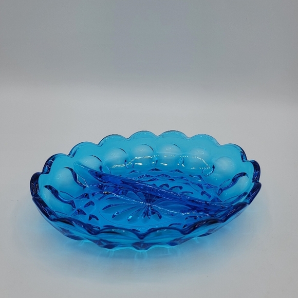 Anchor Hocking Fairfield Lazer Blue Divided Relish Dish Mid Century Glass Vtg - Picture 4 of 9